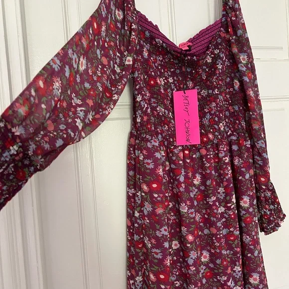 Betsey Johnson Pink and Purple Long Sleeve Ruffled Dress - Picture 2 of 4